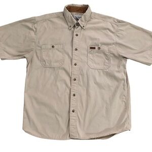 Carhartt Vintage Tan button down short sleeve shirt cotton work shirt Large